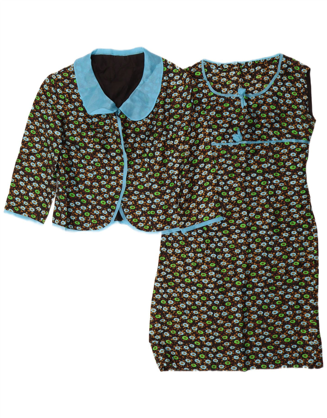 Conjunto feminino VINTAGE manga 3/4 de 2 peças Reino Unido 14 médio preto floral