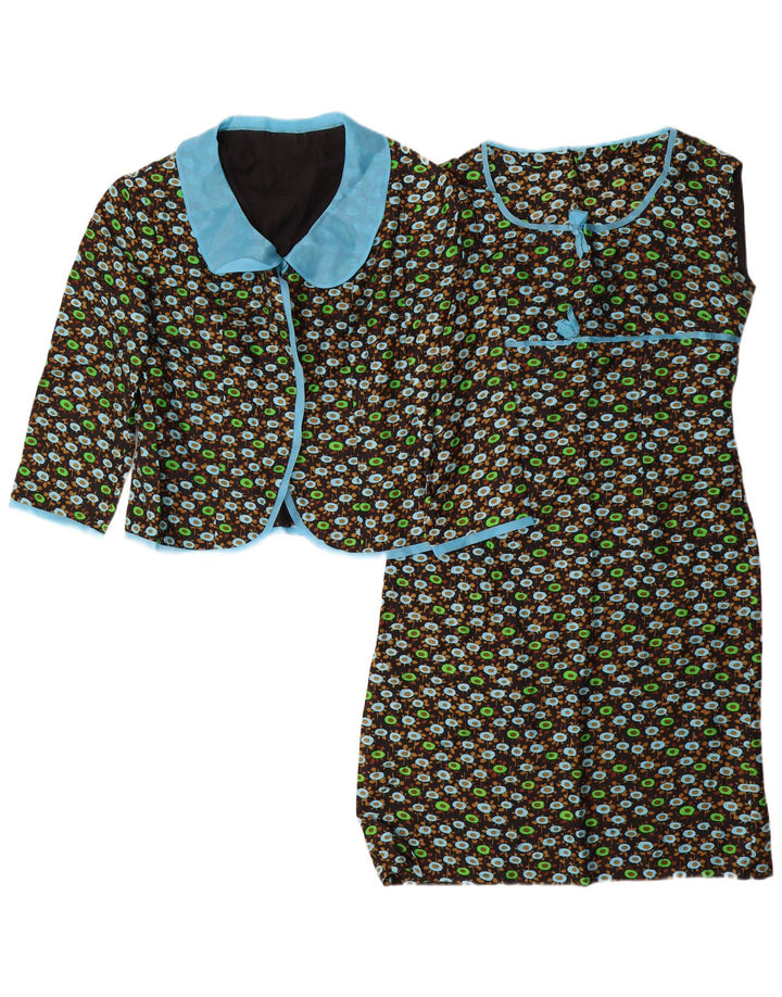 Conjunto feminino VINTAGE manga 3/4 de 2 peças Reino Unido 14 médio preto floral