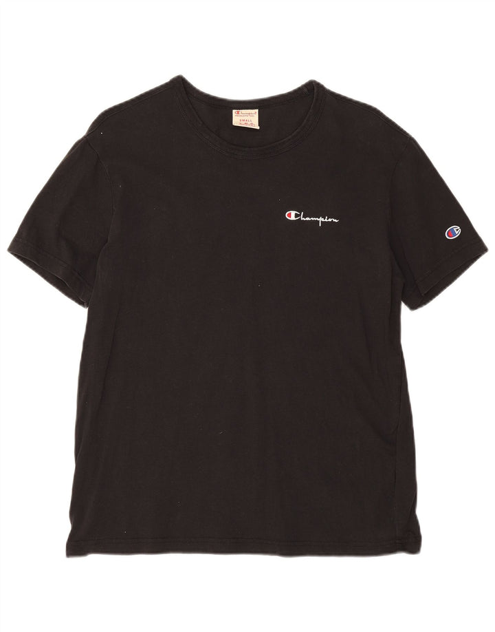 Camiseta masculina gráfica Champion pequena de algodão preto