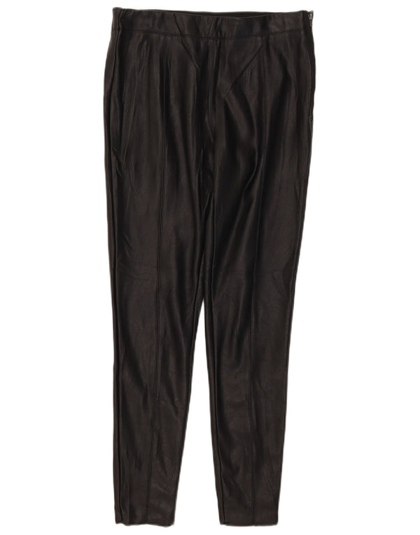 Calça feminina Topshop de couro sintético slim UK 12 médio W30 L28 preta