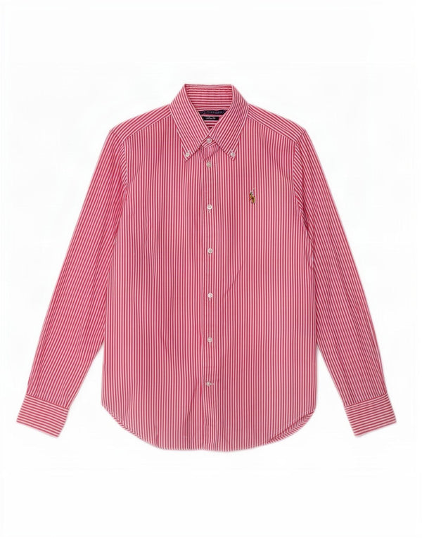 Ralph Lauren Camisa feminina super slim fit EUA 6 algodão listrado rosa médio