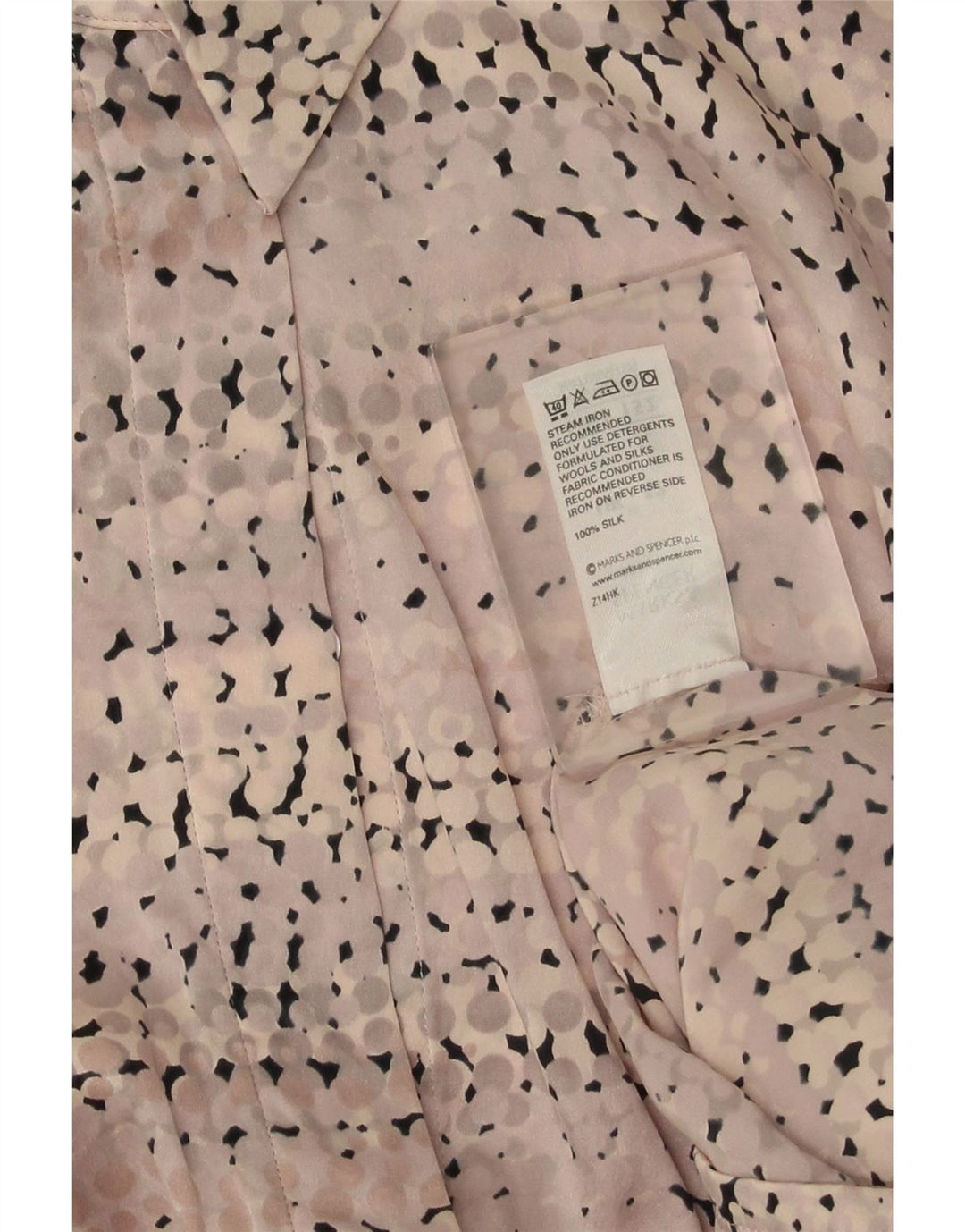 Blusa feminina Marks & Spencer Reino Unido 12 seda manchada rosa médio