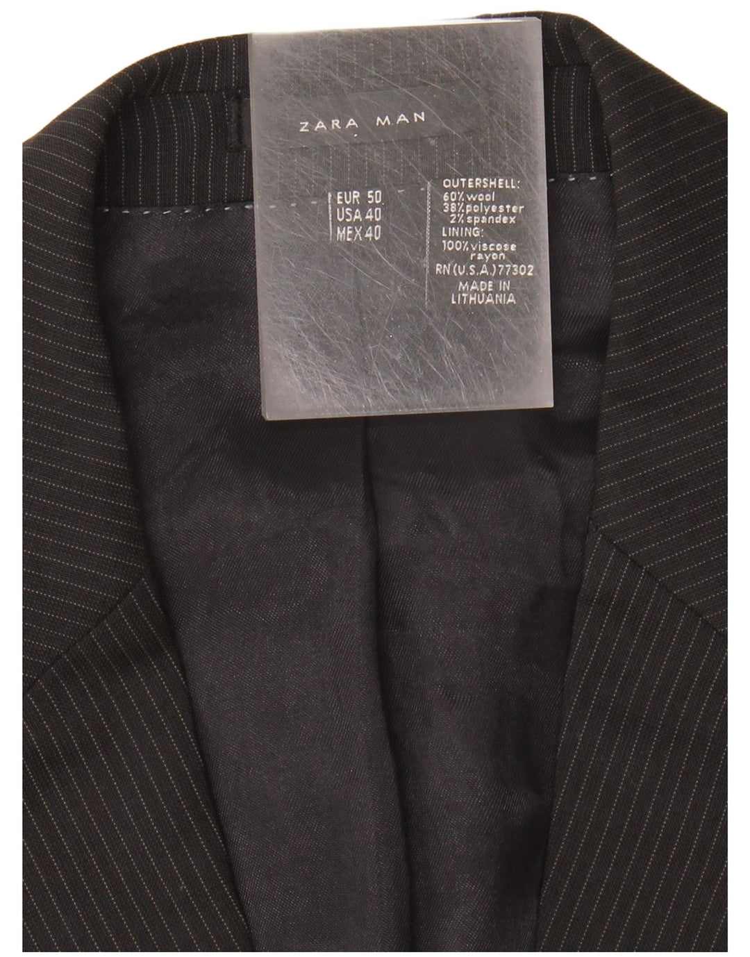 Jaqueta blazer masculina Zara com 2 botões EU 50 lã listrada preta média