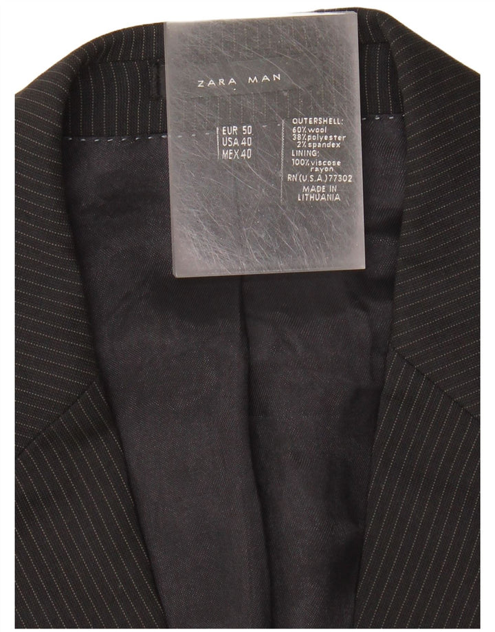 Jaqueta blazer masculina Zara com 2 botões EU 50 lã listrada preta média