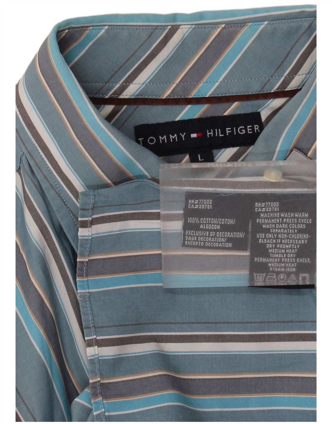Camisa masculina Tommy Hilfiger grande algodão listrado azul