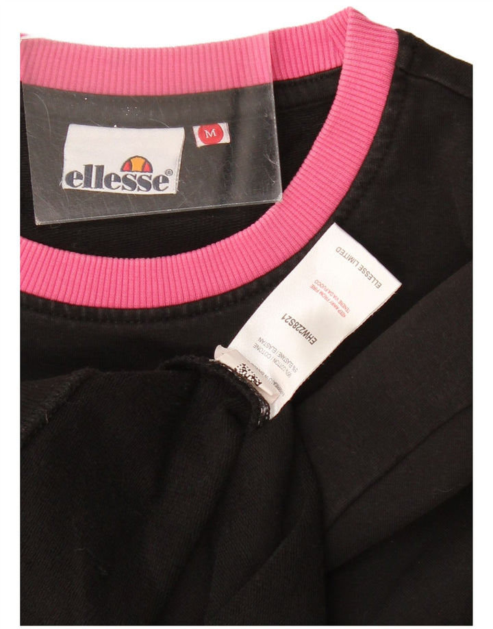 ELLESSE Womens Graphic Sweatshirt Jumper UK 14 Medium Black Colourblock Vintage Ellesse and Second-Hand Ellesse from Messina Hembry 