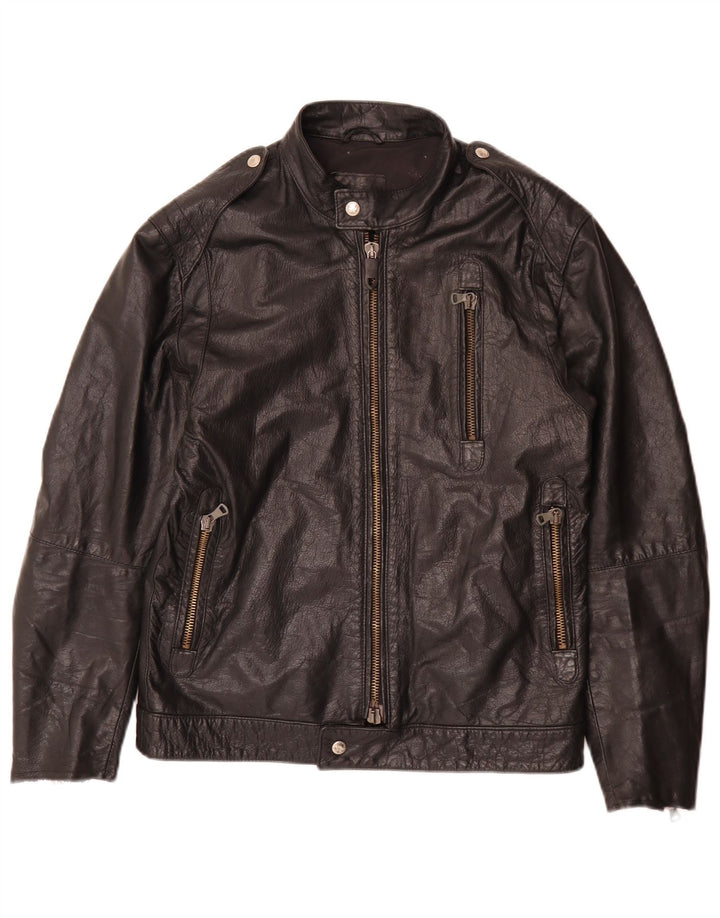 Jaqueta de couro masculina vintage para motociclista IT 52 grande preta