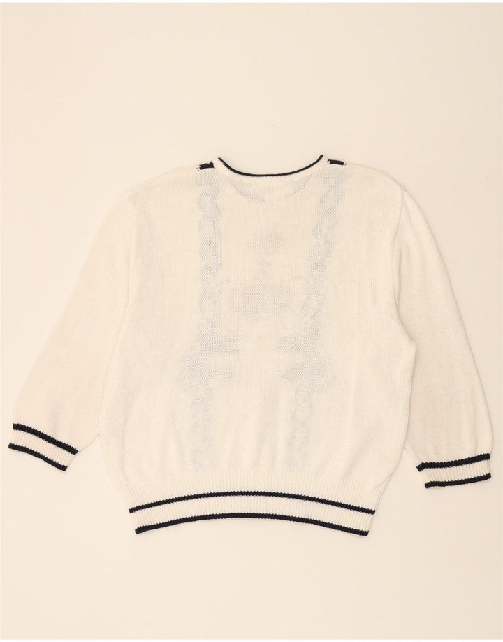 RABE Womens Abstract Pattern Boat Neck Jumper Sweater IT 42 Medium White Vintage Rabe and Second-Hand Rabe from Messina Hembry 