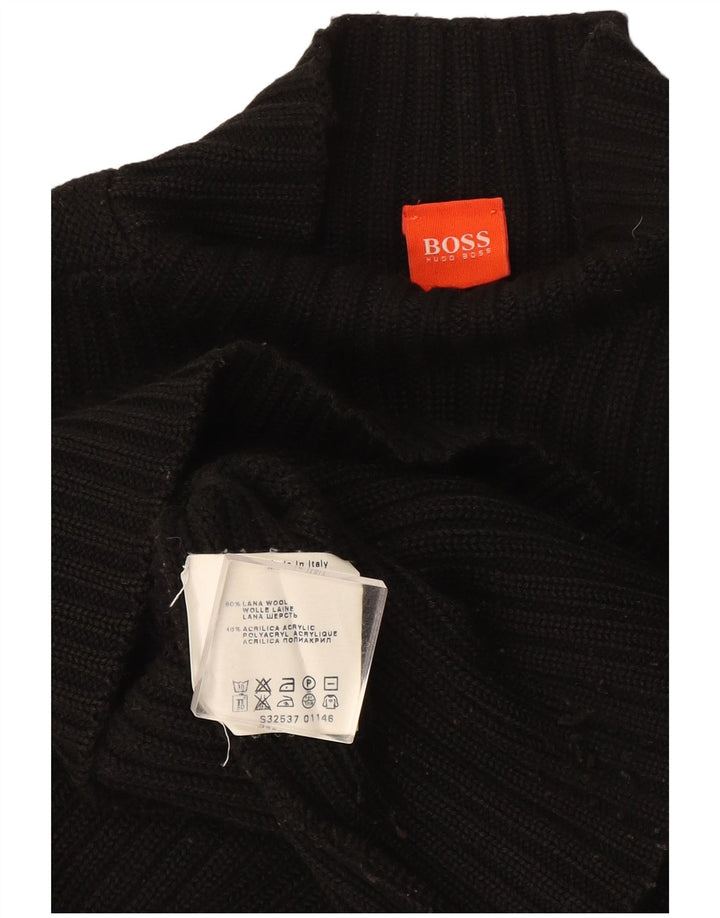 Hugo Boss Suéter masculino com gola tartaruga, grande lã preta