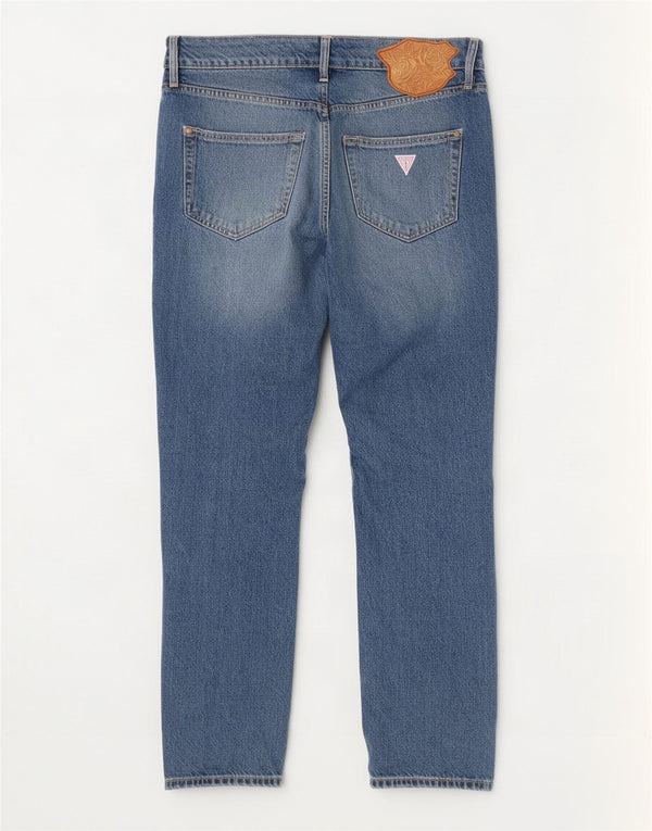 Guess Calça jeans feminina cintura alta reta W28 L30 algodão azul