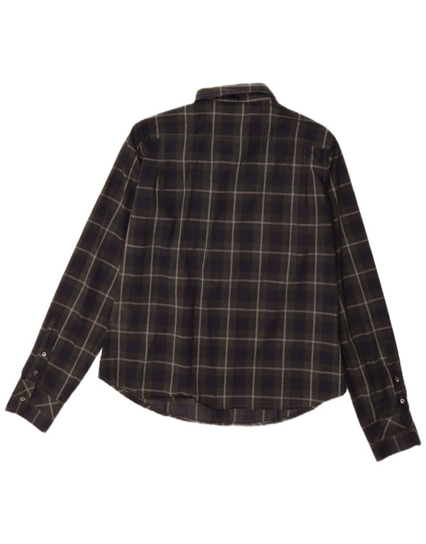 Camisa feminina Henry Cottons com babados na frente IT 48 XL algodão xadrez azul marinho