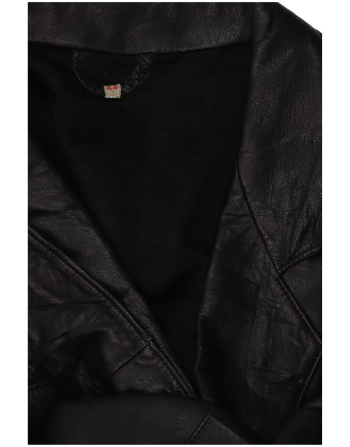 Jaqueta blazer feminina de couro com peito duplo VINTAGE EU 44 XL preta