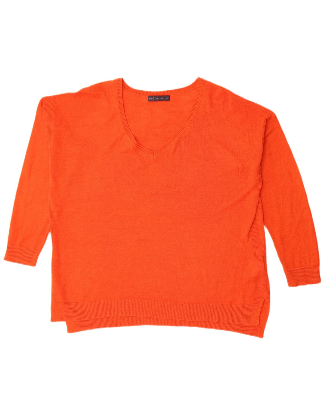 Suéter feminino Marks & Spencer grande com decote em V Reino Unido 14 grande laranja