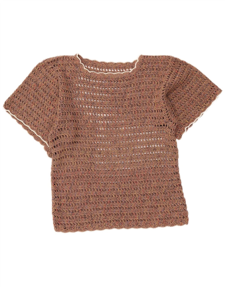 Blusa feminina vintage de crochê top UK 18 XL marrom