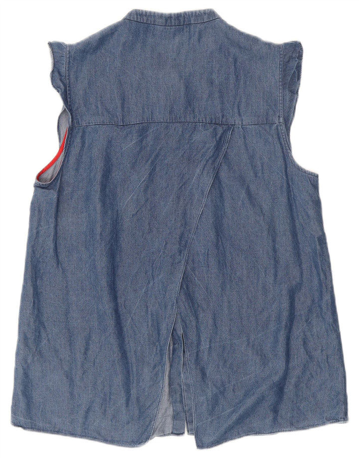 Camisa jeans feminina Ted Baker, corte solto, sem mangas, tamanho 2, pequeno, azul, Lyocell