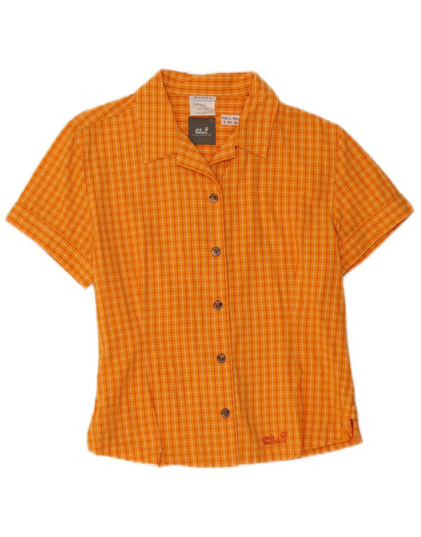 Camisa feminina de manga curta Jack Wolfskin UK 10 algodão xadrez laranja pequeno