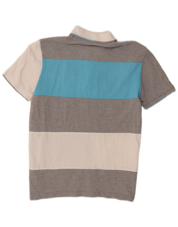 Camisa polo masculina de rugby Hugo Boss pequena cinza colorblock algodão