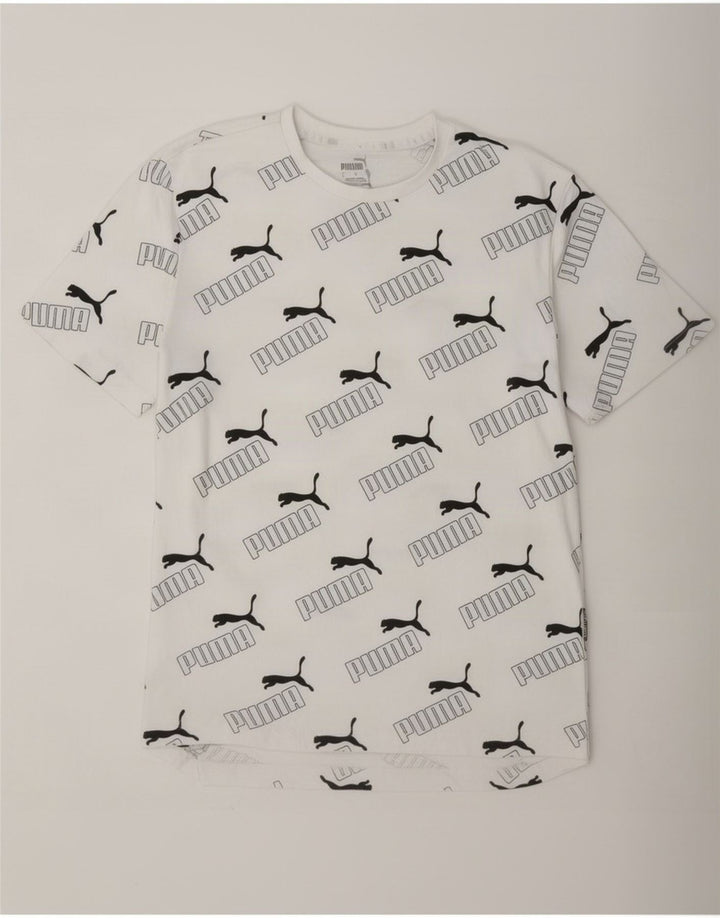 Puma Mens Graphic T-Shirt Top Pequeno Algodão Branco