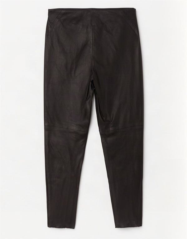 Zara Calça feminina skinny de couro sintético médio W28 L27 poliéster preto