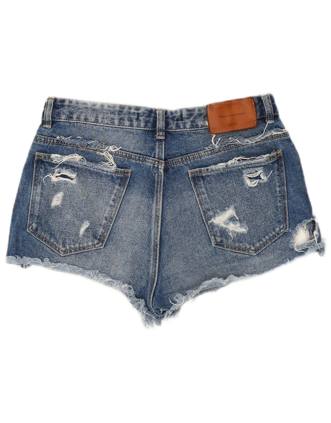 Zara Shorts jeans feminino desgastado UE 36 XS W26 azul algodão