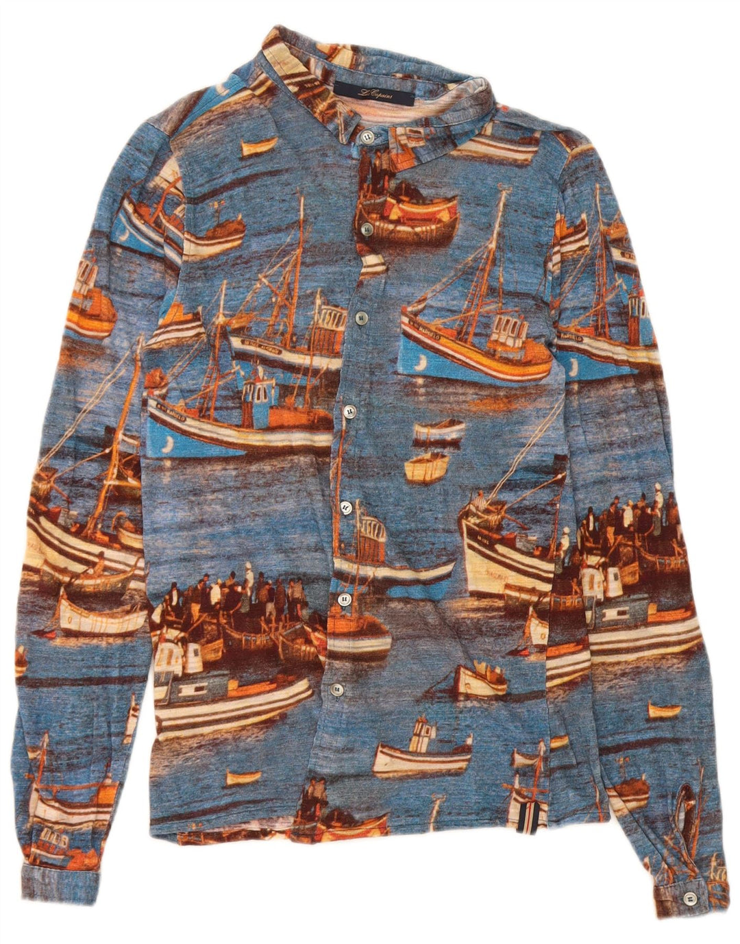 Camisa masculina com padrão abstrato Les Copains IT 48 algodão azul médio