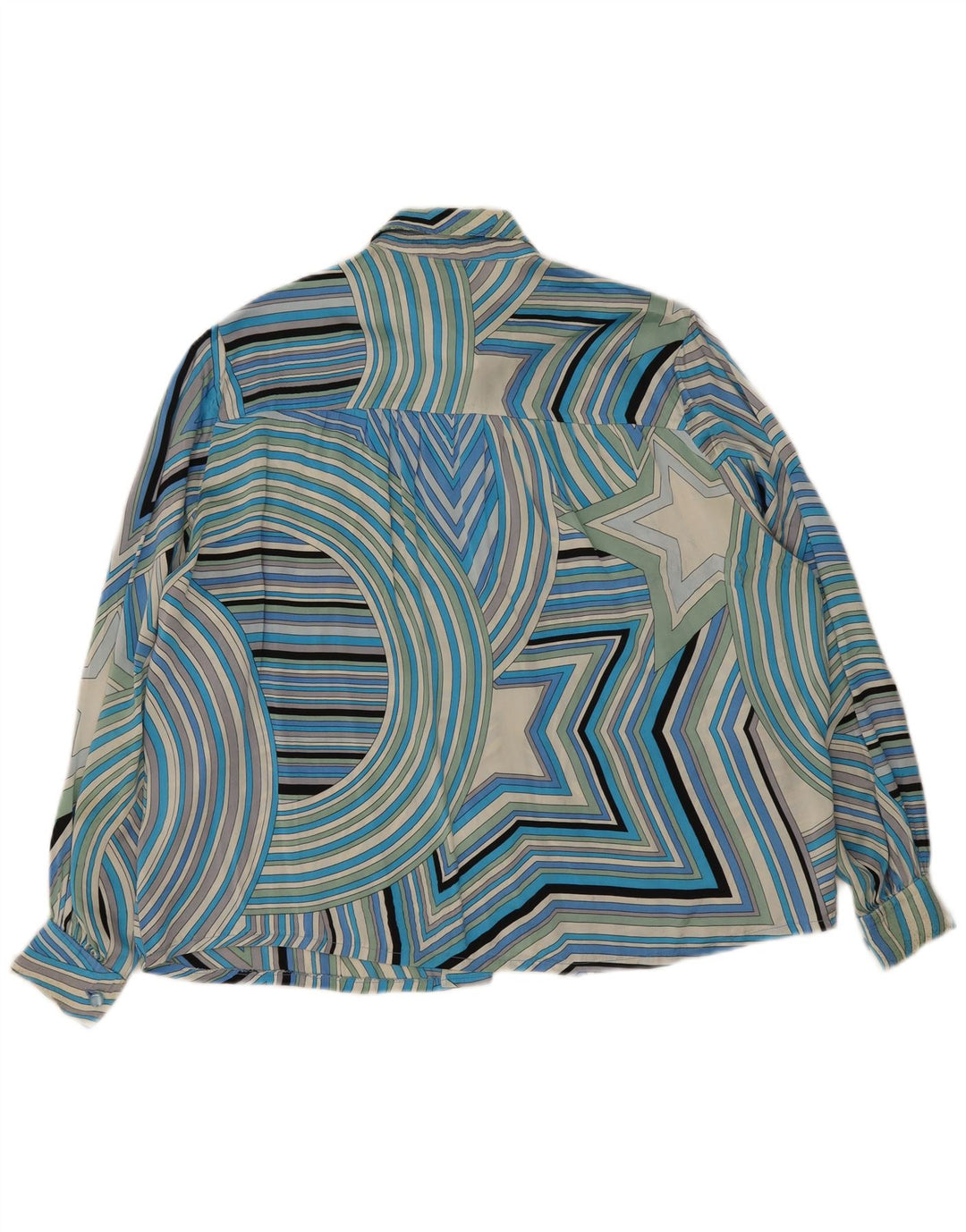 Camisa Vintage Feminina UK 20 2XL Azul Geométrica
