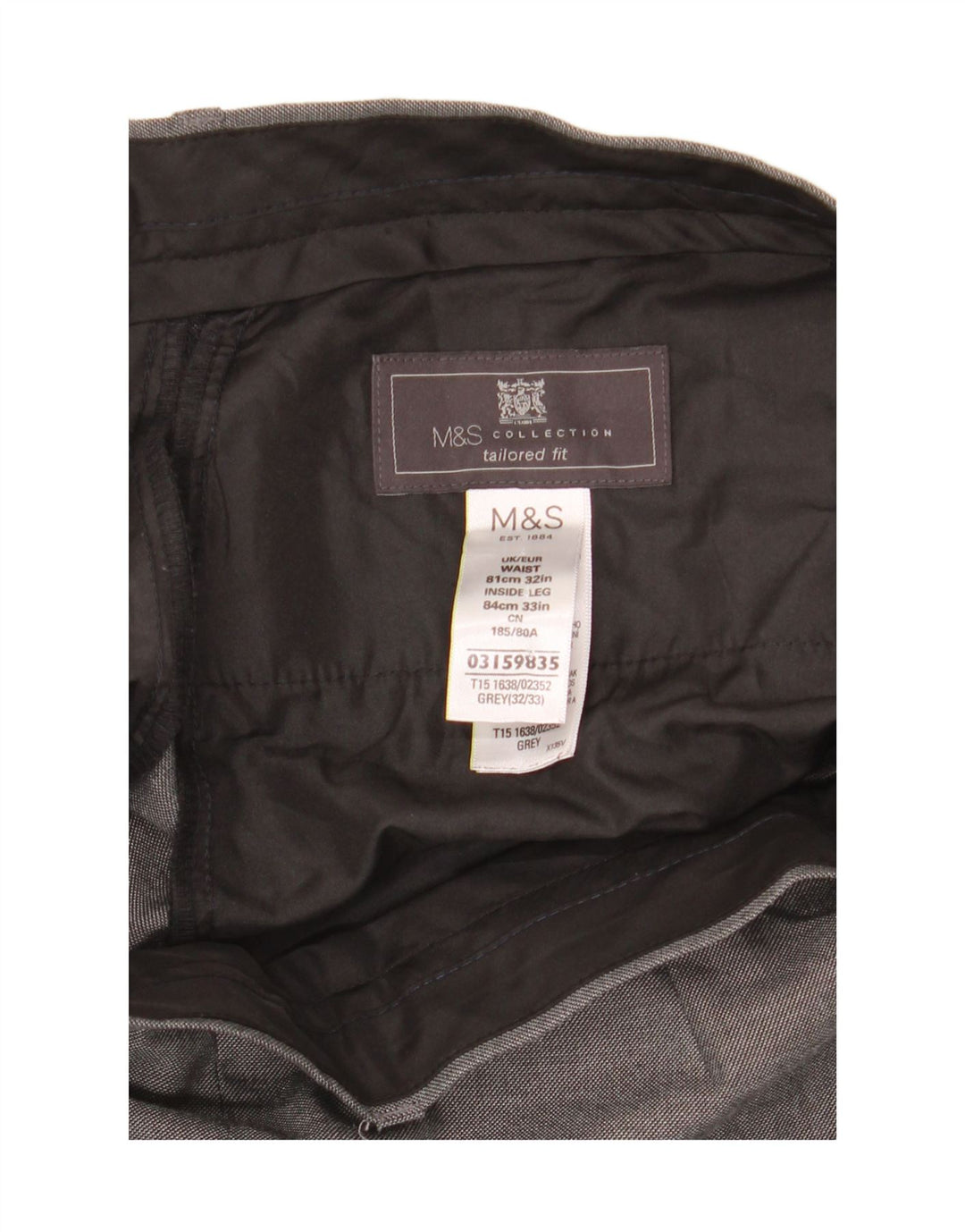Calça masculina de terno reto Marks & Spencer sob medida W32 L33 cinza
