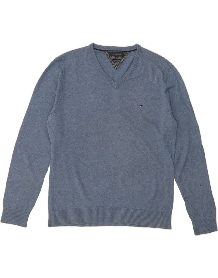 TOMMY HILFIGER Mens V-Neck Jumper Sweater XL Blue Cotton Vintage Tommy Hilfiger and Second-Hand Tommy Hilfiger from Messina Hembry 