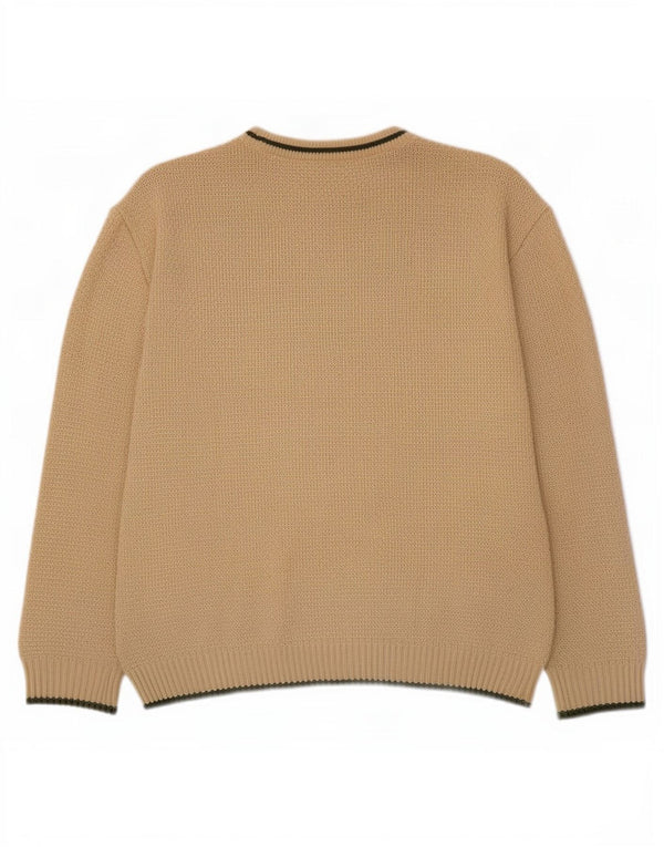 Suéter vintage masculino com gola redonda, pequeno bege