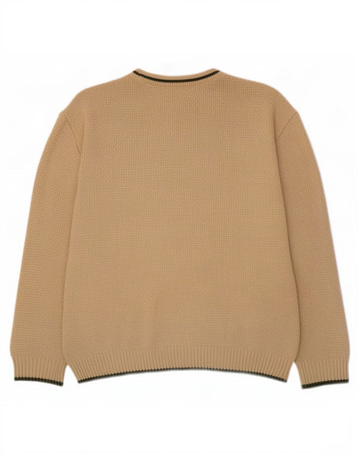 Suéter vintage masculino com gola redonda, pequeno bege