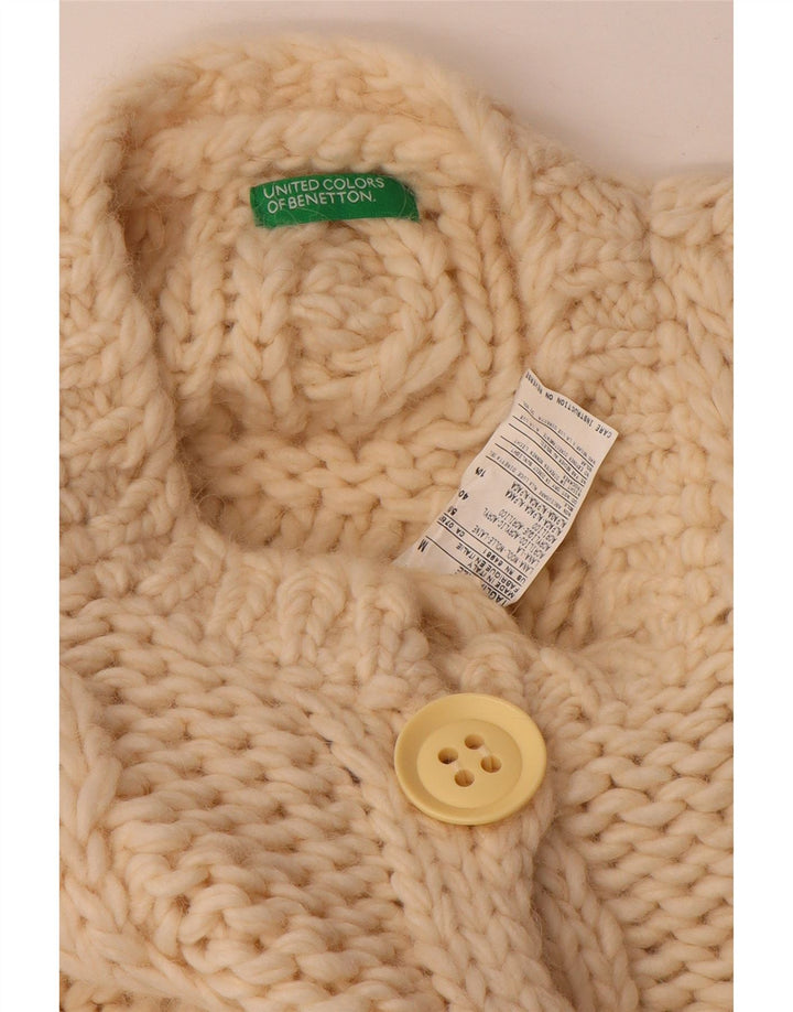 Suéter feminino Benetton Crop Cardigan UK 14 médio off white lã
