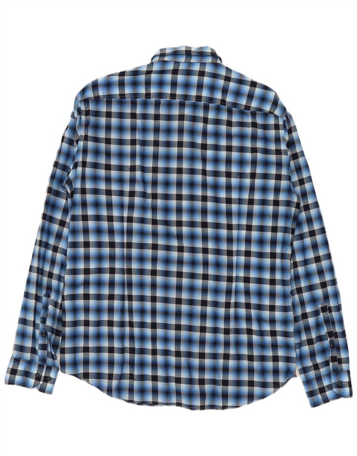 Camisa masculina Hugo Boss Stretch Regular Fit grande algodão xadrez azul