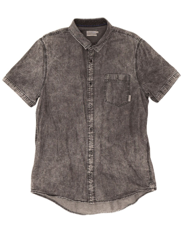 Calvin Klein Jeans masculino manga curta camisa jeans slim fit XL algodão cinza