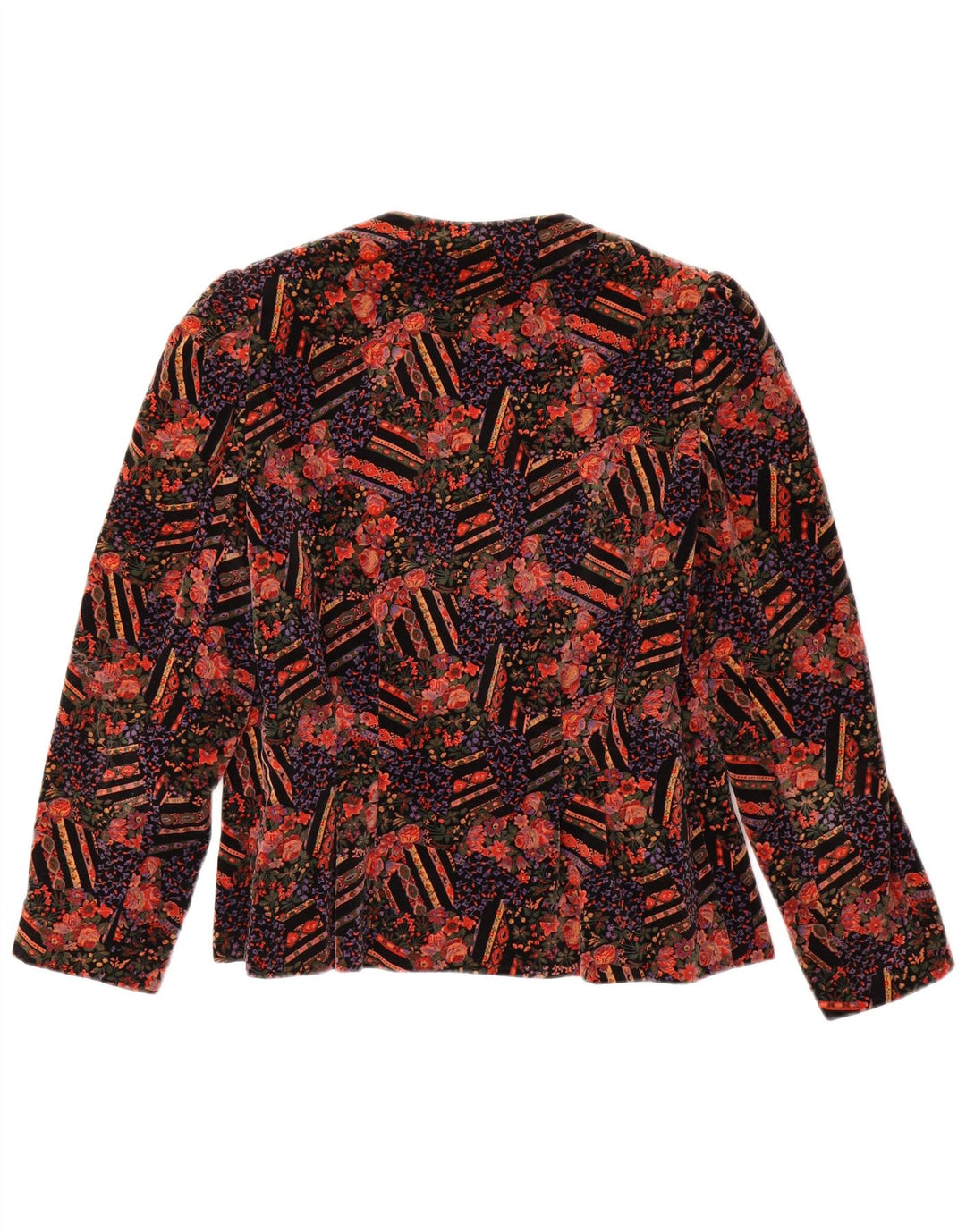 Jaqueta blazer feminina vintage de veludo com 1 botão UK 14 floral vermelho médio