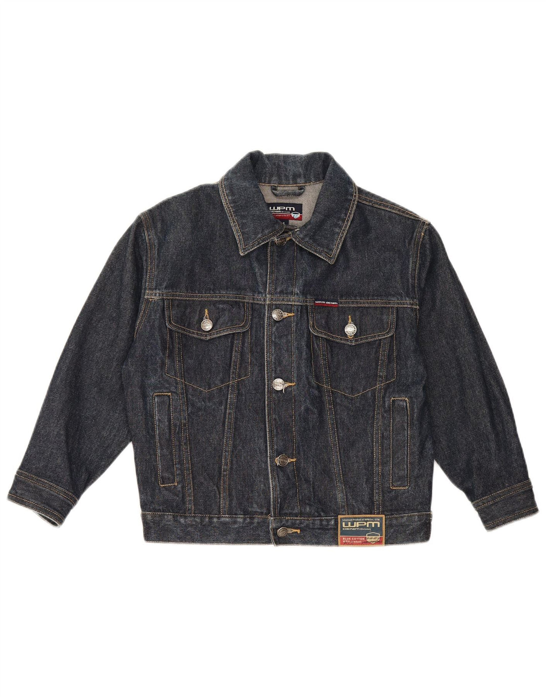 Jaqueta jeans feminina WPM manga 3/4 Reino Unido 10 algodão azul marinho pequeno