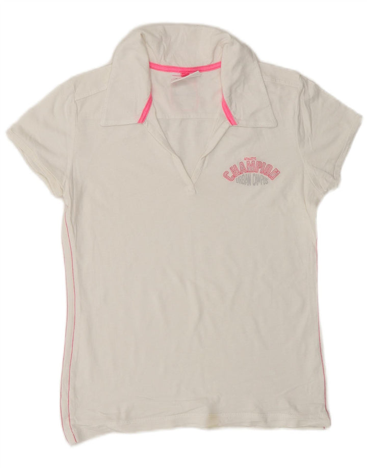 Camisa polo feminina CHAMPION Heritage Fit UK 12 médio branco