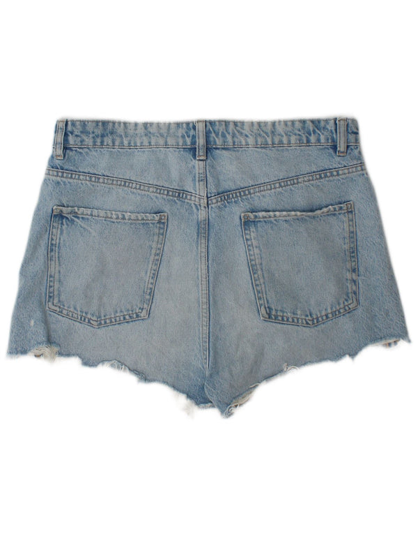 Zara Shorts jeans feminino desgastado EU 44 XL W34 azul