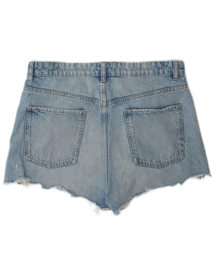 Zara Shorts jeans feminino desgastado EU 44 XL W34 azul