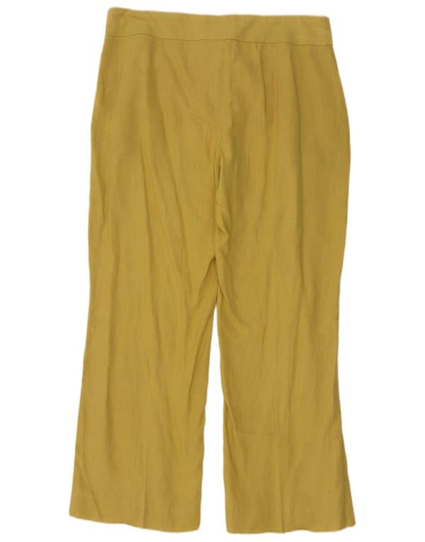 Zara Calça feminina casual de perna larga XL W32 L30 linho amarelo