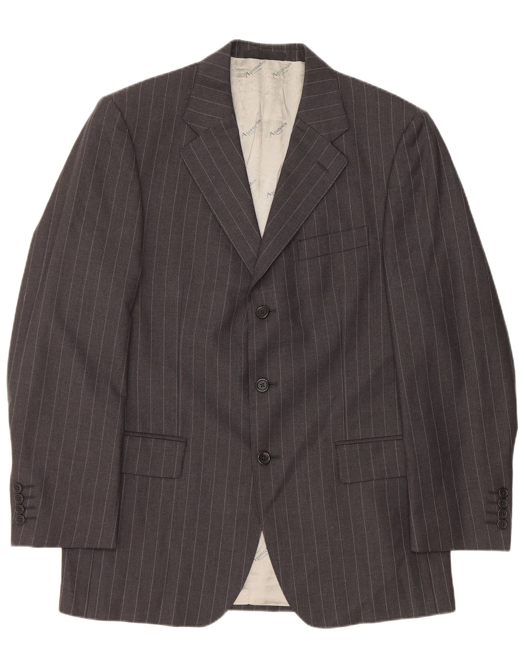 Aquascutum Jaqueta Blazer Masculina com 3 Botões Reino Unido 40 Lã Listrada Cinza Grande