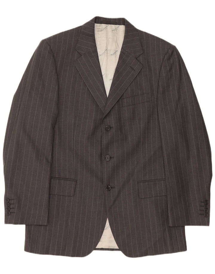 Aquascutum Jaqueta Blazer Masculina com 3 Botões Reino Unido 40 Lã Listrada Cinza Grande