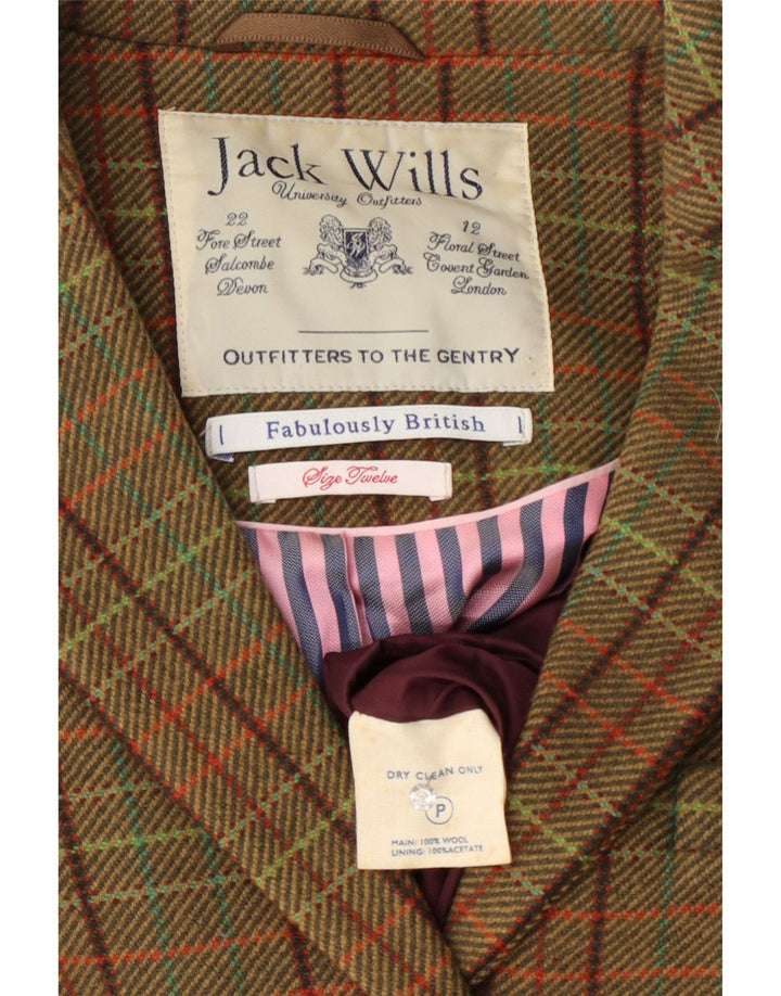 Jaqueta blazer feminina de 3 botões Jack Wills Reino Unido 12 lã xadrez verde médio