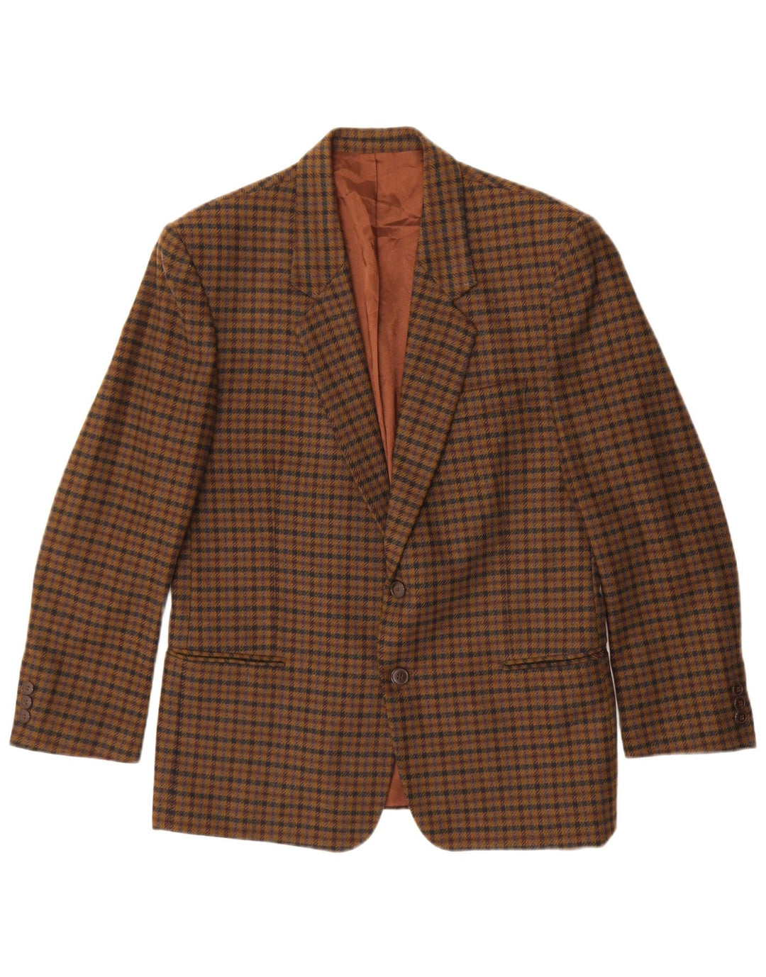 Jaqueta blazer masculina vintage com 2 botões IT 48 lã virgem xadrez marrom médio