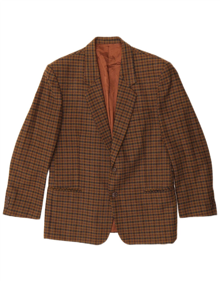 Jaqueta blazer masculina vintage com 2 botões IT 48 lã virgem xadrez marrom médio