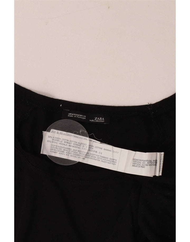 Zara Womens Graphic T-Shirt Top UK 12 Médio Algodão Preto