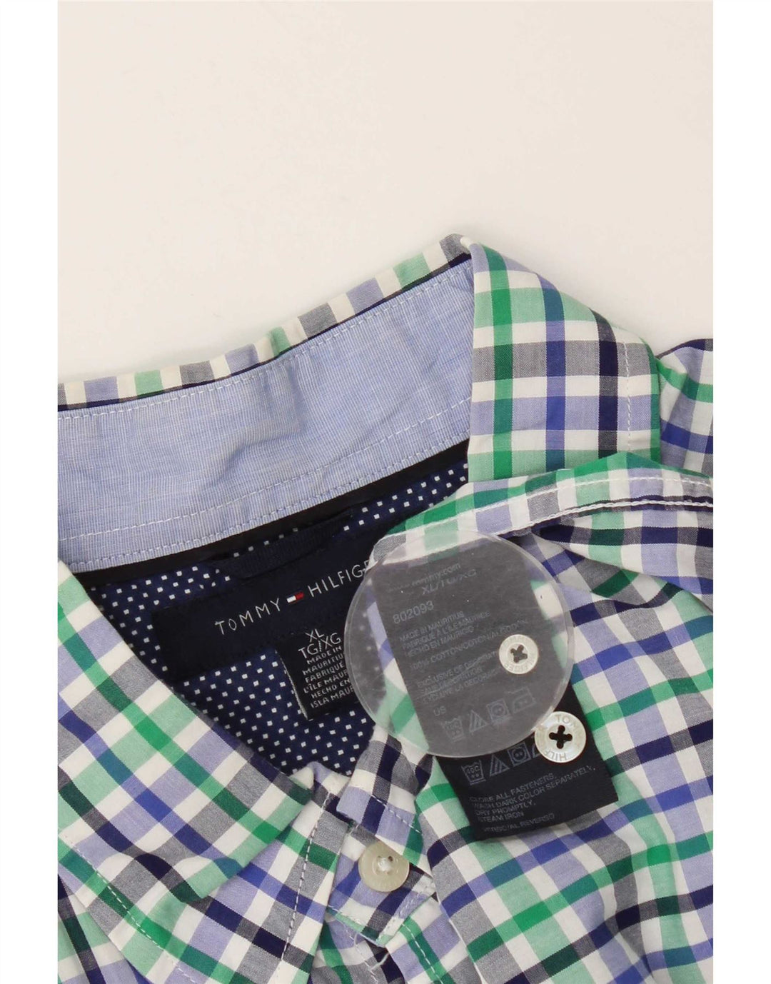 Camisa masculina de manga curta Tommy Hilfiger XL azul algodão guingão