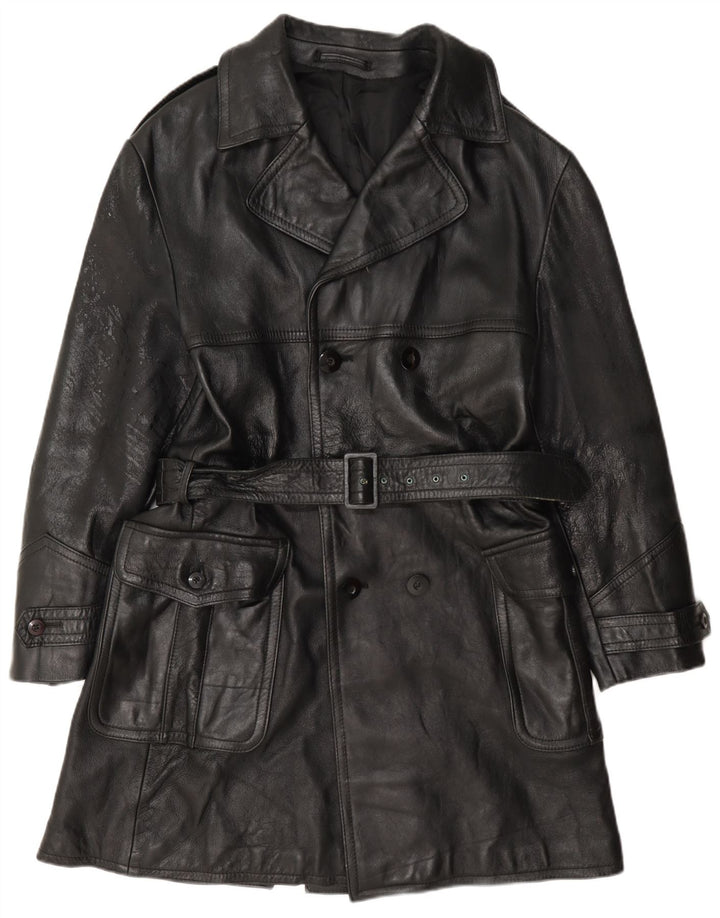 Casaco masculino vintage de couro com peito duplo IT 50 grande preto