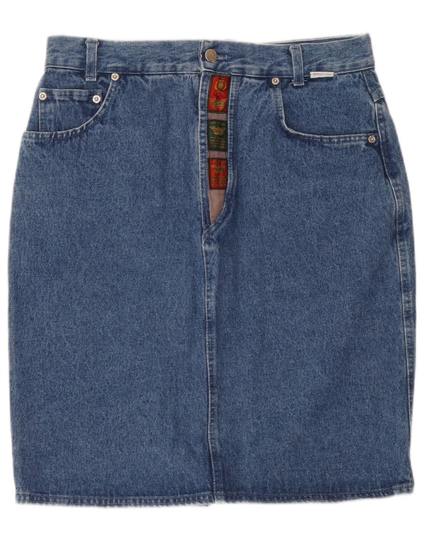 Saia jeans feminina selvagem IT 50 XL W34 algodão azul