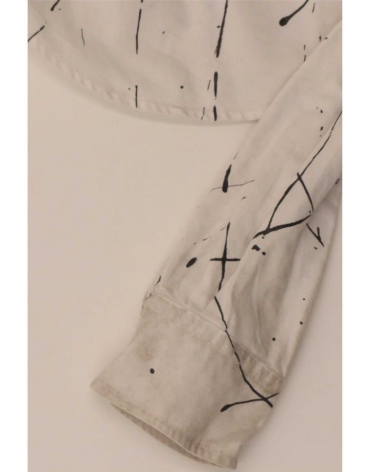Camisa feminina Ralph Lauren com estampa abstrata e ajuste relaxado EUA 6 médio branco