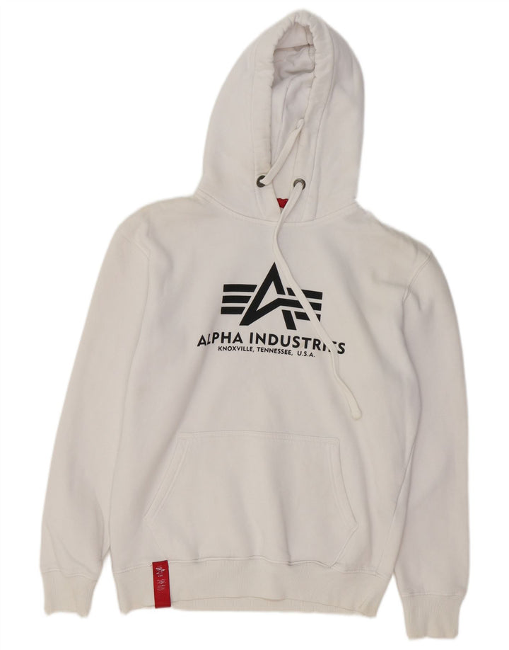 ALPHA INDUSTRIES Suéter com capuz gráfico masculino médio algodão branco